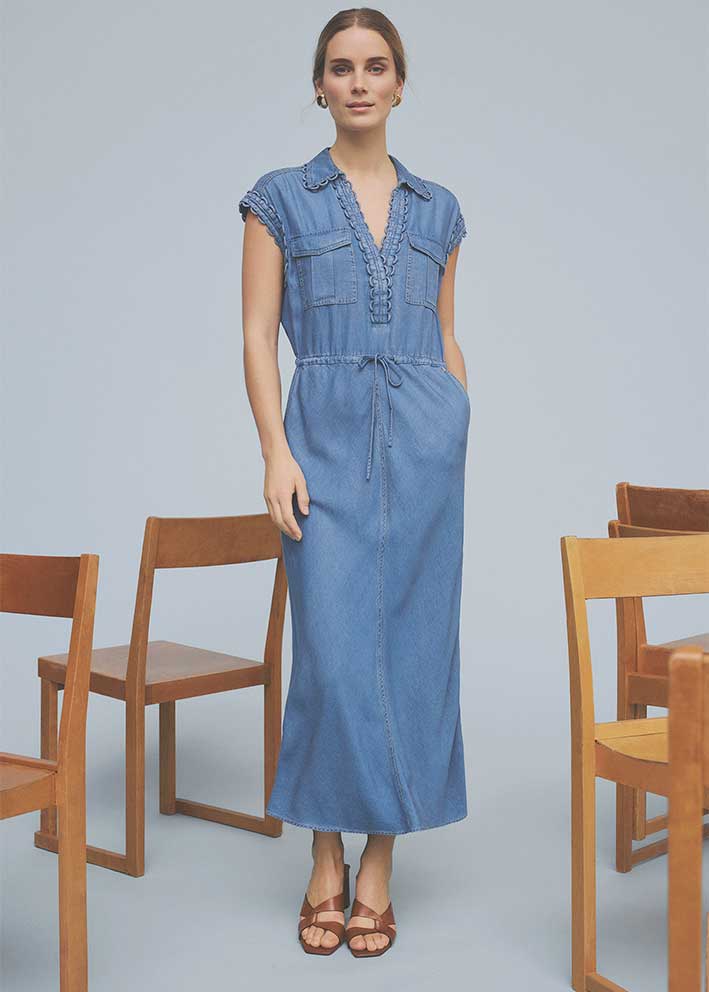 Gustav Britney Long Bias Cut Dress | Oil Blue